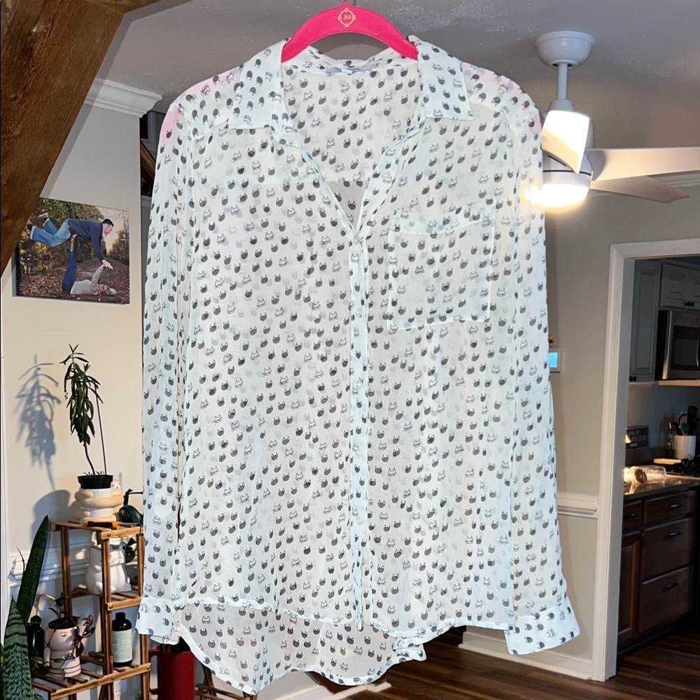 Vintage dELiA*s Cream Blouse with Black Cat Pattern